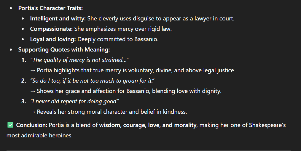 ICSE Class 10 The Merchant of Venice answered with chatgpt