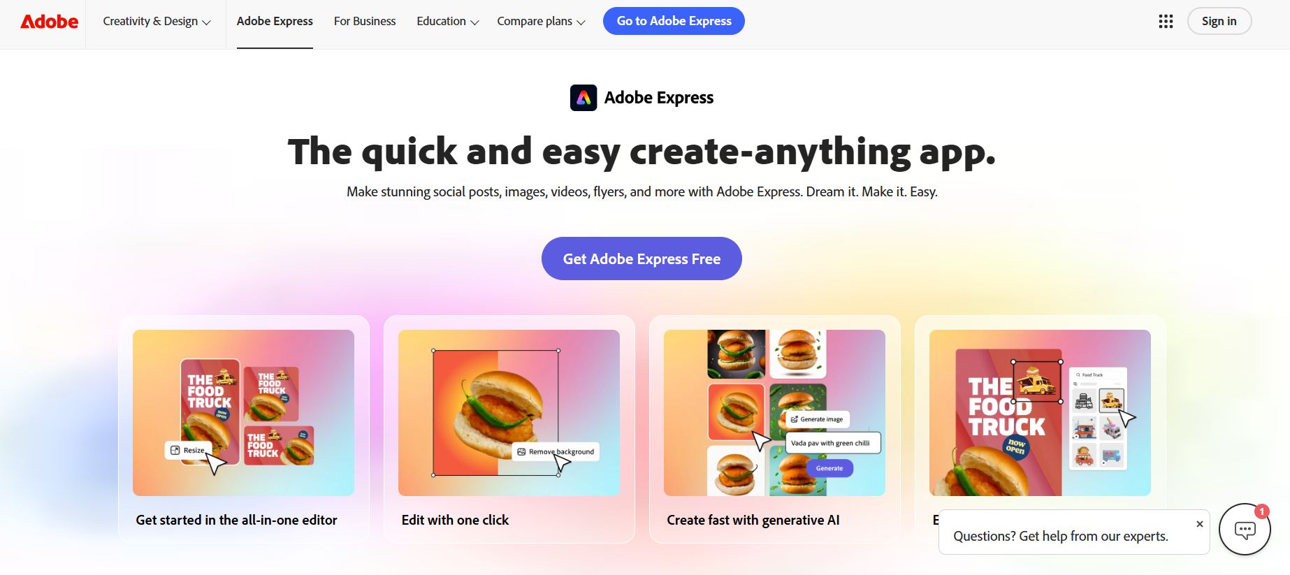 Adobe Express Best for: An all-in-one design tool with simple but powerful video and audio AI features.
