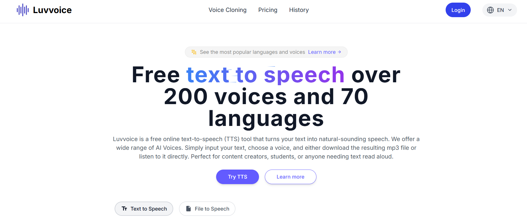 Luvvoice Best for: AI voice cloning and creating custom text-to-speech voices.