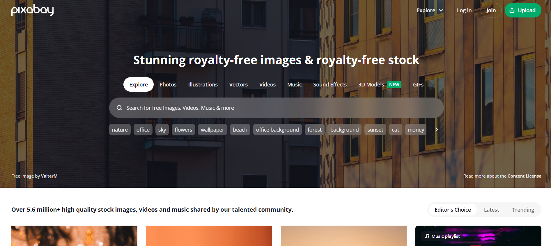 pixabay Best for: A massive library of free stock video, music, sound effects, and images.