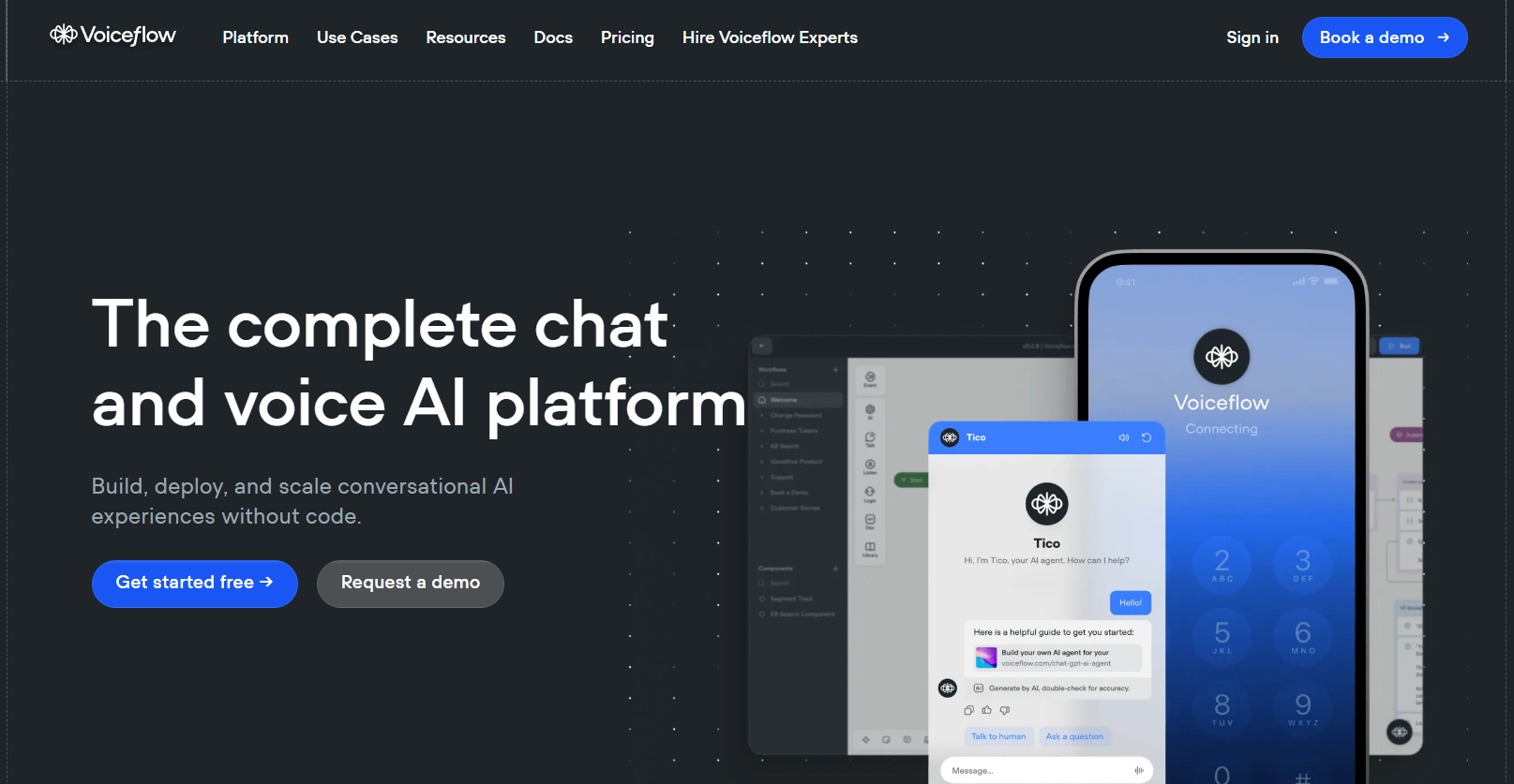 Voiceflow Best for: Designing, prototyping, and building advanced AI chatbots and voice assistants.