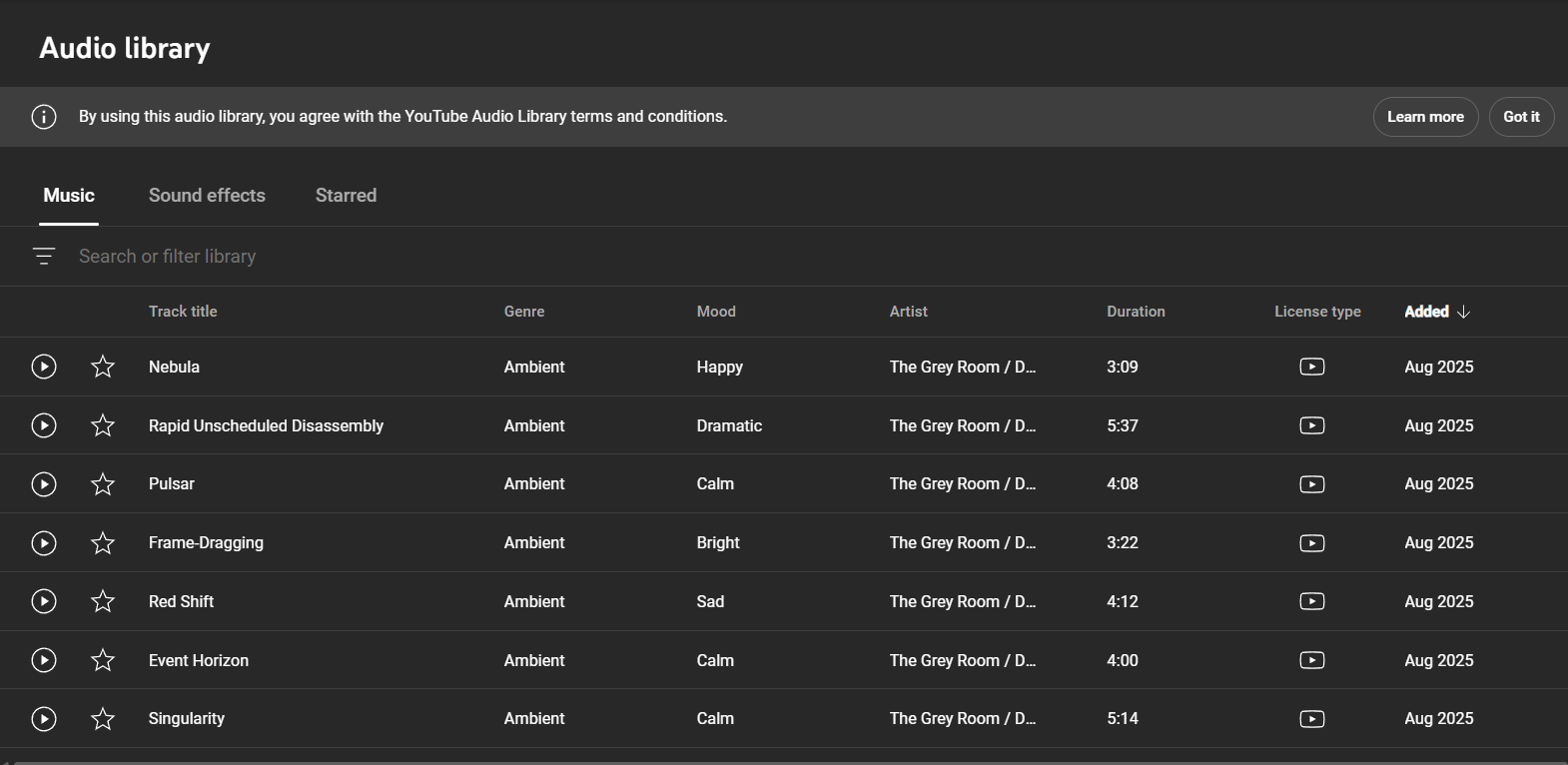 youtube audio library Best for: Finding high-quality, copyright-safe music and sound effects for your YouTube videos.