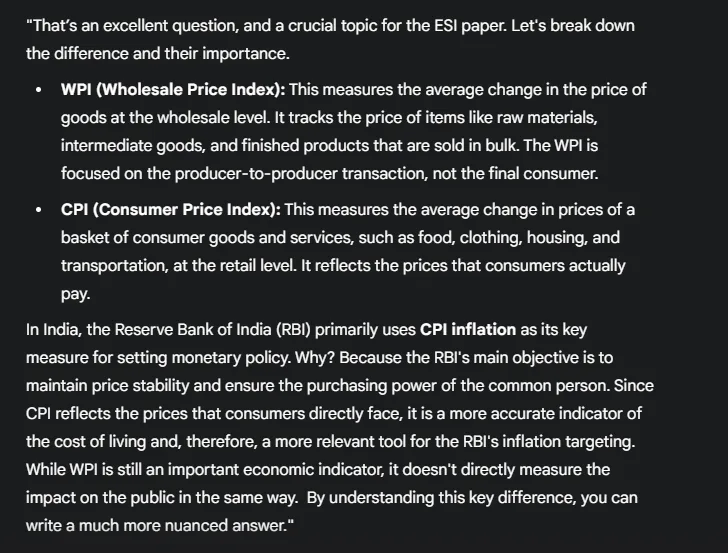example 1 RBI Grade B Economic & Social Issues answered by google gemini