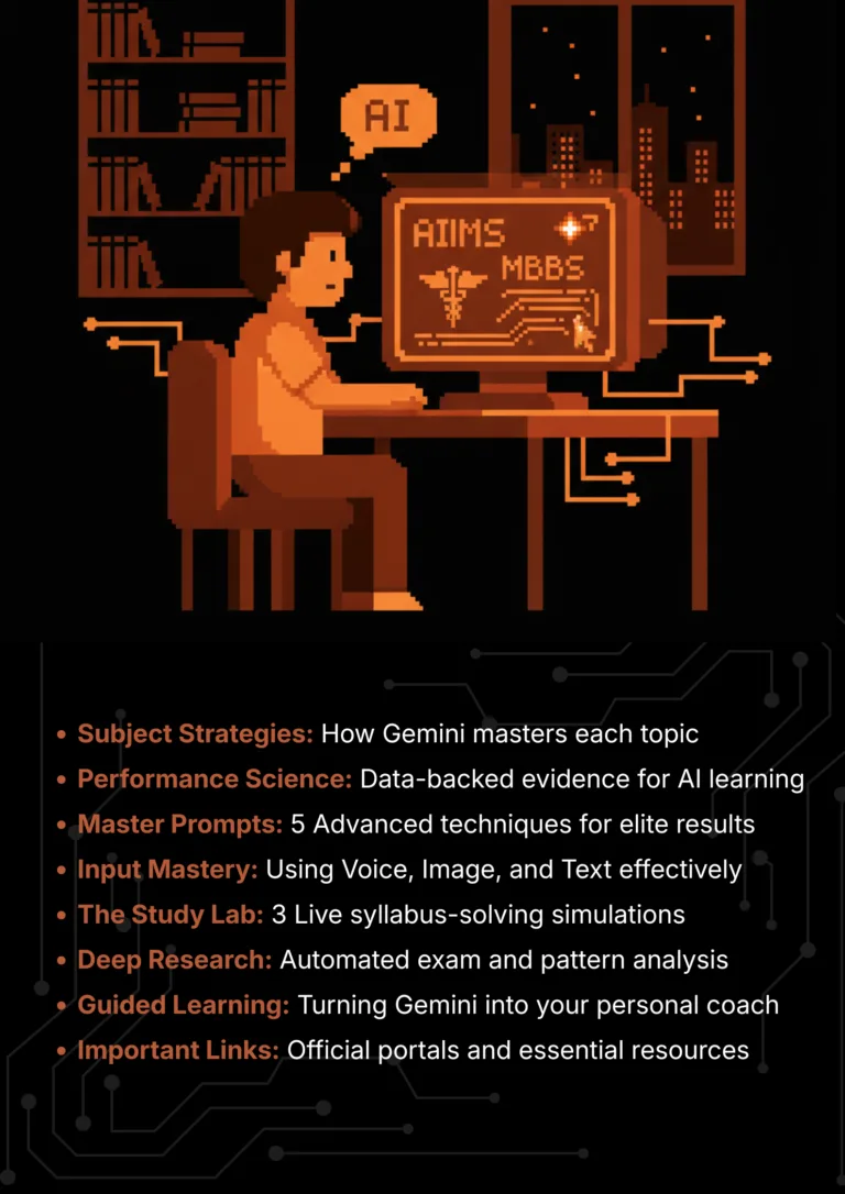 aiims mbbs with Google Gemini 2026 AI Master Class roadmap and article sections overview.