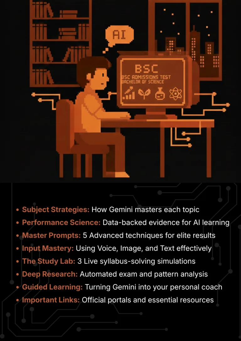 bsc with Google Gemini 2026 AI Master Class roadmap and article sections overview.