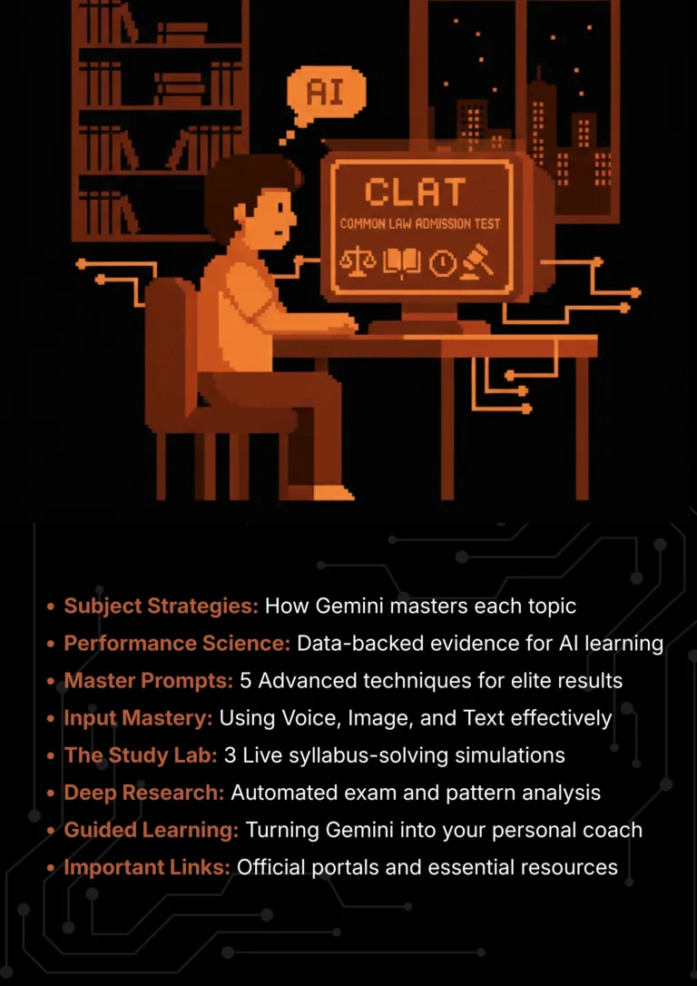 clat exam with Google Gemini 2026 AI Master Class roadmap and article sections overview.