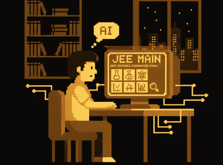 JEE Main prep with AI: pixel art student studying at a computer